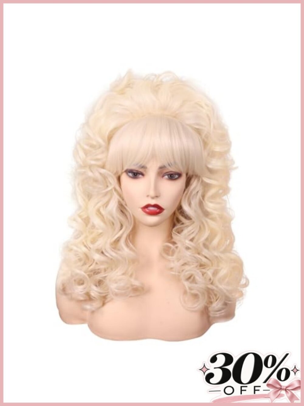 Long Curly Wig with Bangs Vintage Synthetic Hair Costume Cosplay